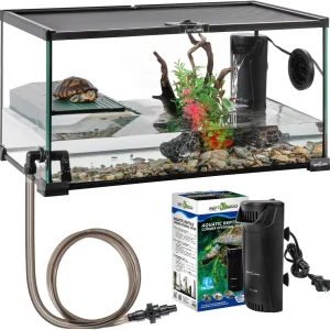 10 Gallon Turtle Tank 20" x 12" x 10" starter Kit with Drainage System, Turtle Basking Platform and Quiet Aquarium Corner Internal Filter