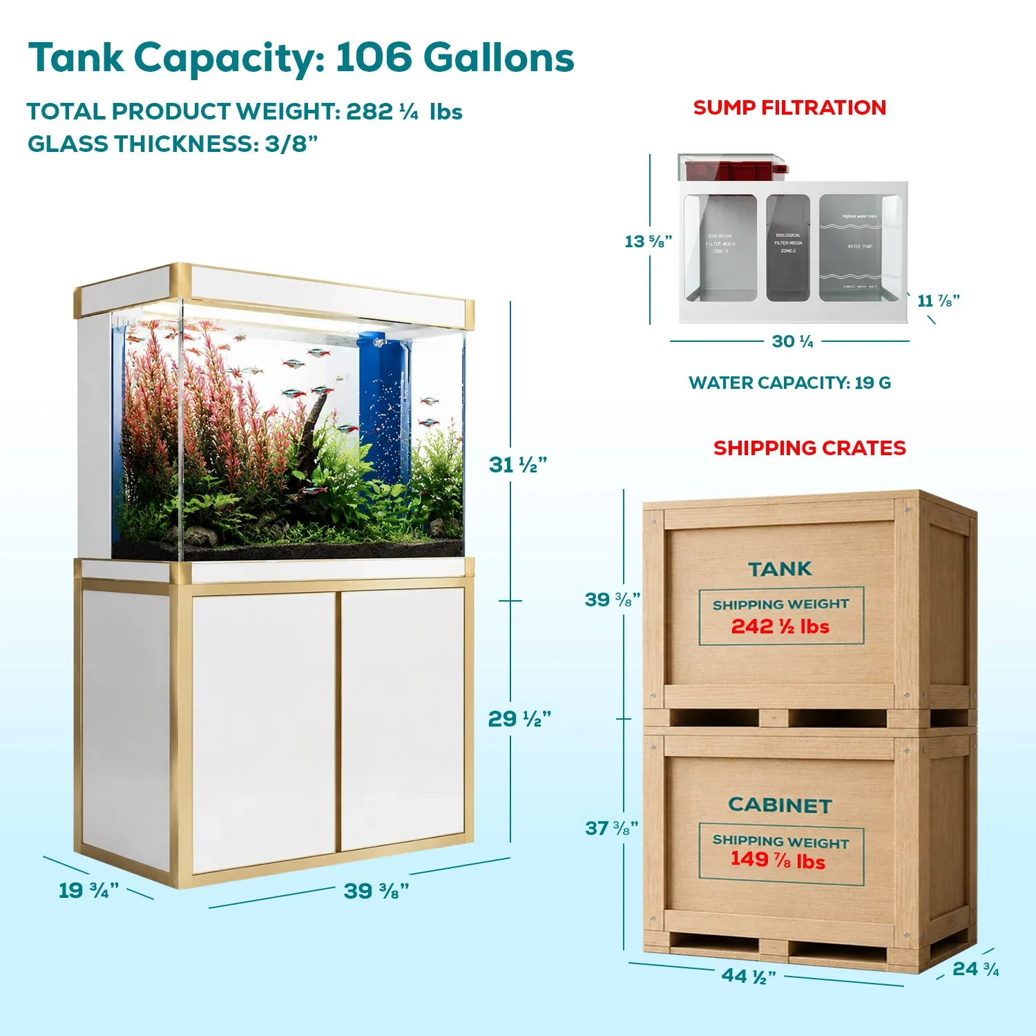 100 Gallon Aquarium – White & Gold Tempered Glass - Image 2