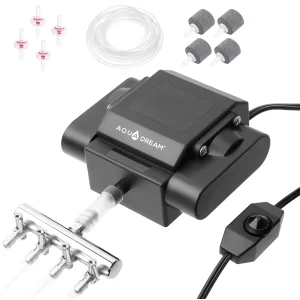 10W Oxygen Air Pump Output 4×59 GPH, 4-Outlet Adjustable Aerator Pump for Aquariums & Ponds up to 600 Gallons