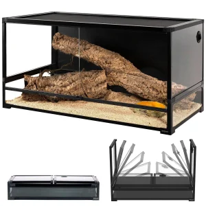 120 Gallon 48"x 24"x 24" Large Reptile Tank Tempered Glass With Black PVC Back Panel Easy Folding NRK0127