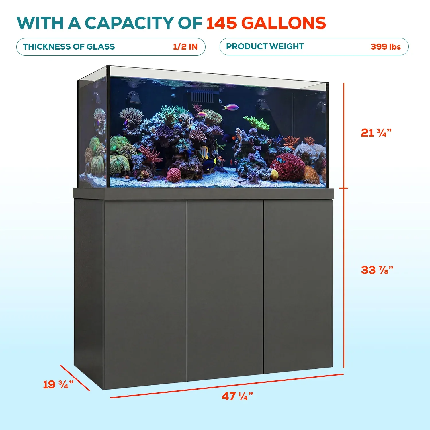 145 Gallon Coral Reef Fish Tank Complete Reef Aquarium Set including Two Coral lights & one Protein Skimmer - Image 2
