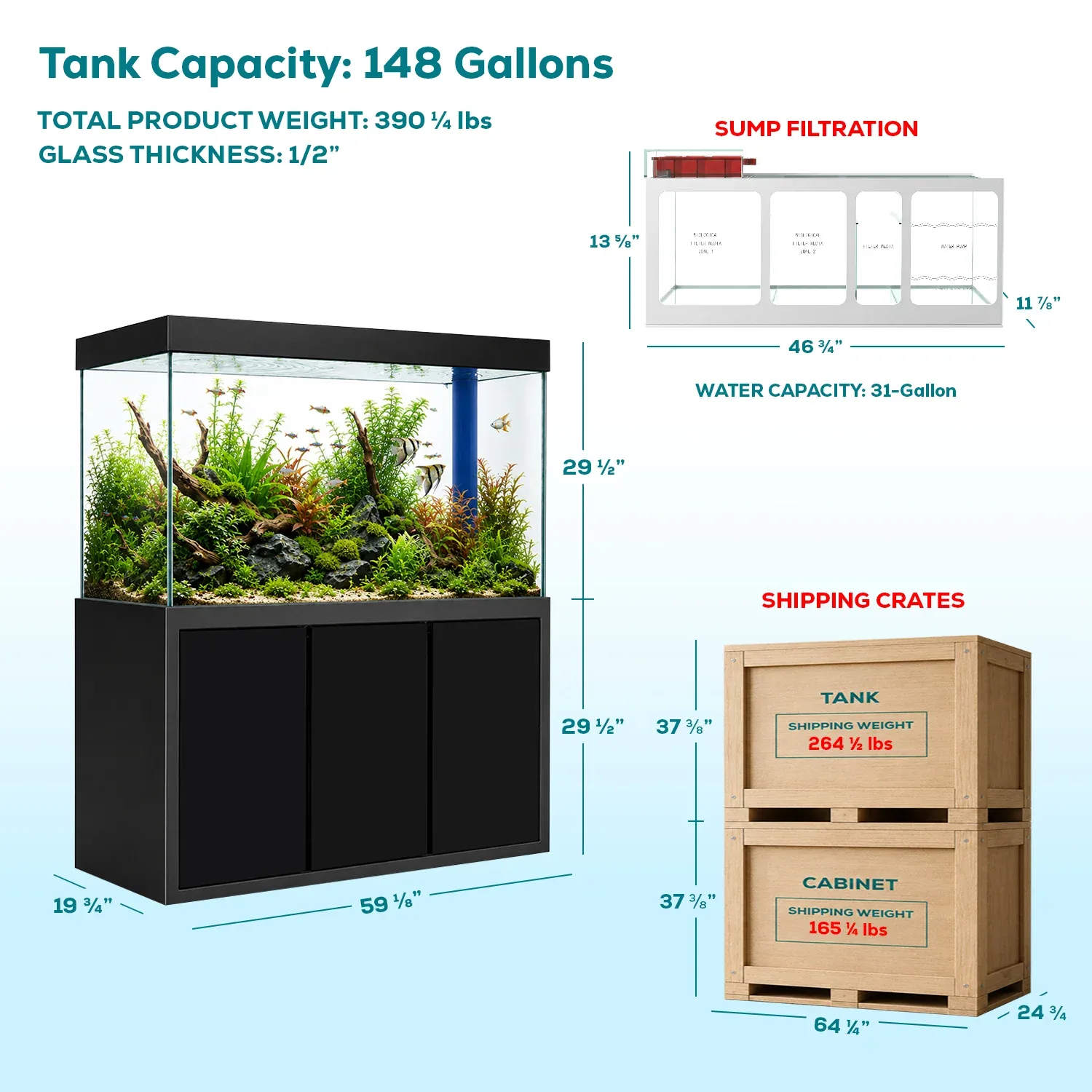 175 Gallon Aquarium with Cabinet | Large Glass Fish Tank - Image 2