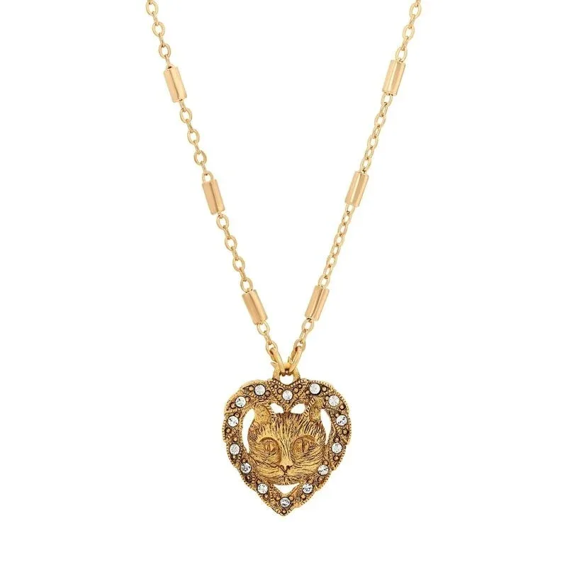 1928 Jewelry Heart And Cat Crystal Accent Pendant