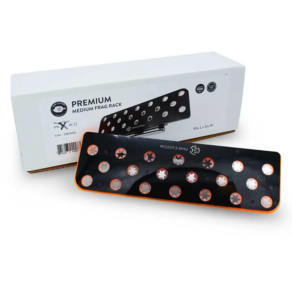 20 Hole Premium Medium Frag Rack (3/4" Glass) Orange w/Frag Lock & Reinforced Magnets - PNW Customs