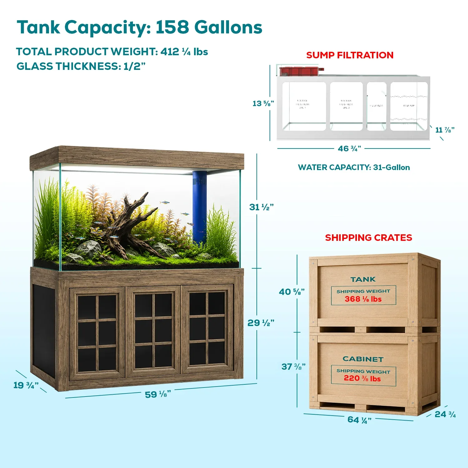 200 Gallon Fish Tank with Stand | Large Glass Aquarium - Image 2