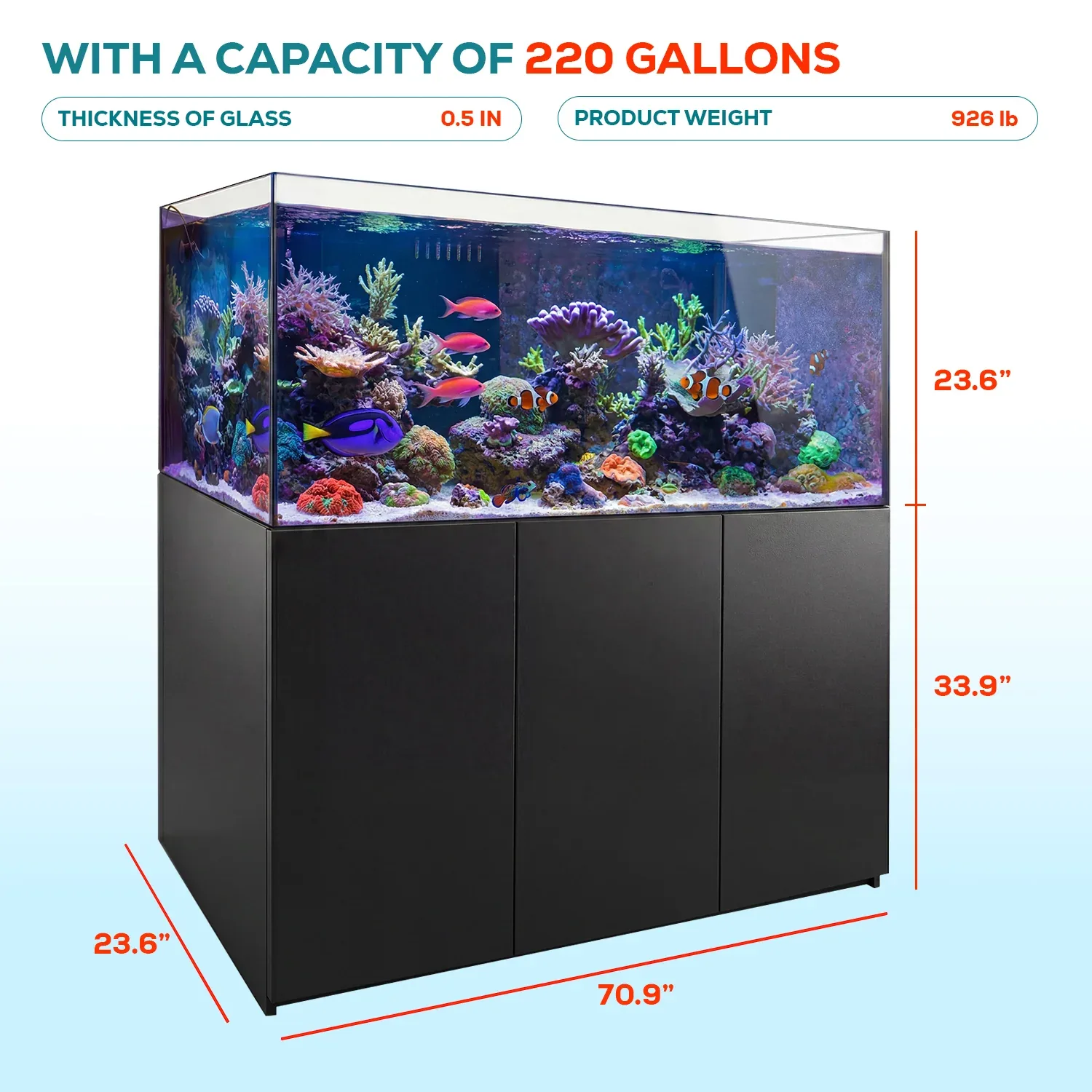 220 Gallon Coral Reef Aquarium Ultra Clear Glass Tank & Built in Sump All Black - Image 2