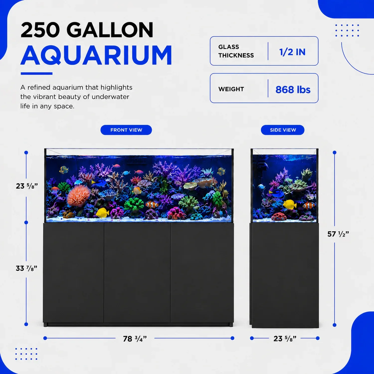250 Gallon Tank Coral Reef Aquarium Ultra Clear Glass & Built in Sump - Image 2