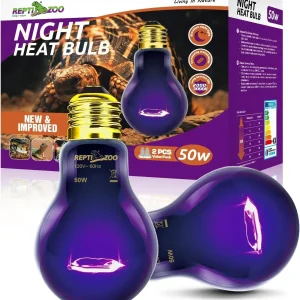 2PCS Purple Reptile Night Heat Lamp, 50W Moonlight Heat Bulb Infrared Heating Lamp for Bearded Dragon, Lizard, Snake, Turtle