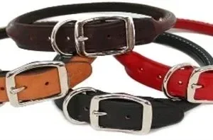 30" Rolled Round Leather Dog Collar - Many Colors