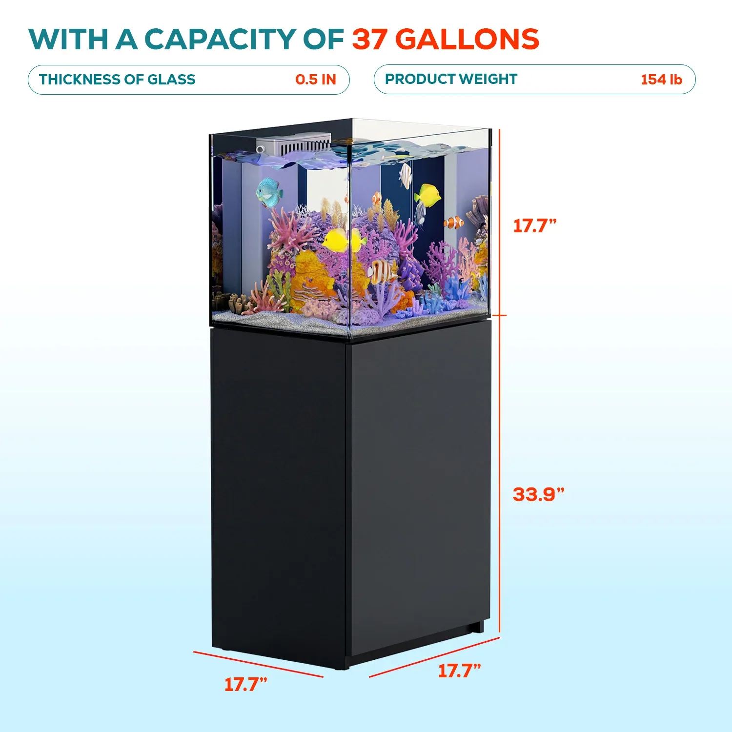 37 Gallon Aquarium Coral Reef Ultra Clear Glass Tank & Built in Sump All Black - Image 2