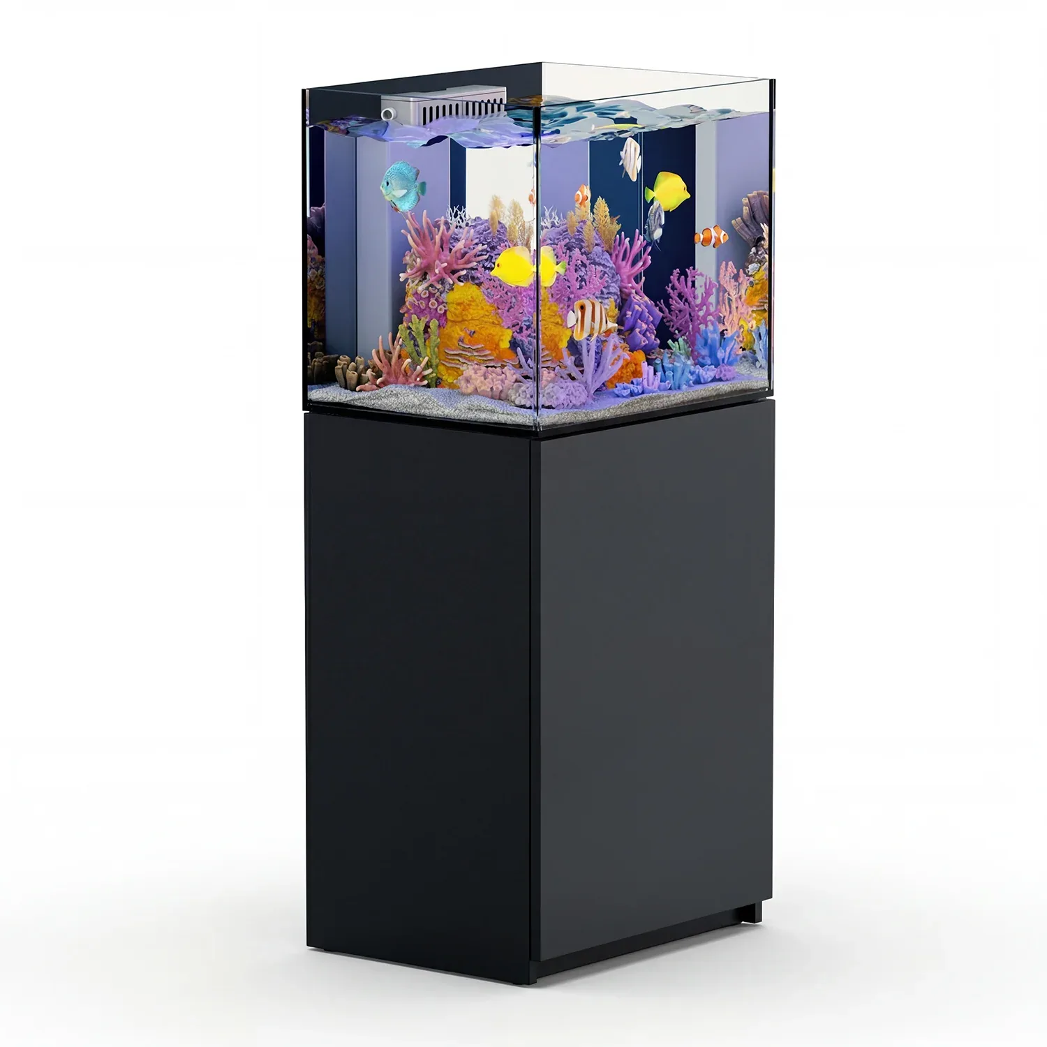 37 Gallon Aquarium Coral Reef Ultra Clear Glass Tank & Built in Sump All Black