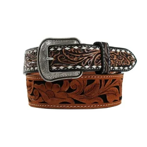 3D Men`s Buck Lace Tooled Floral Belt Size 46 Brown