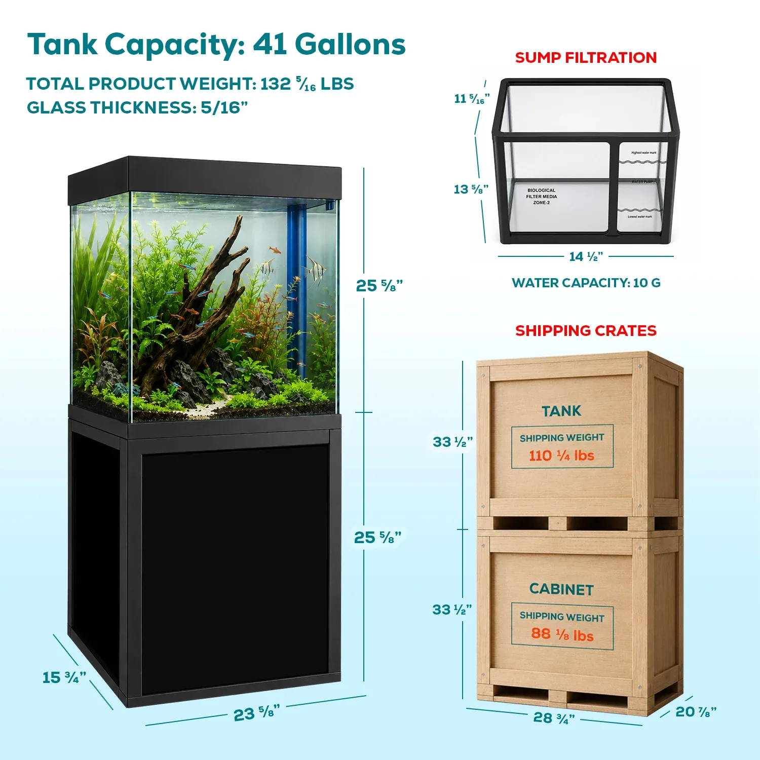 40 Gallon Fish Tank and Stand - Black Finish | Exact 40 Gallon Breeder Dimensions - Image 2