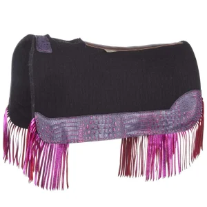 5 Star Equine Products Supplies Inc. 3/4in. 30X28 Black Felt Saddle Pad with Rio Croc-Hot Pink Fringe