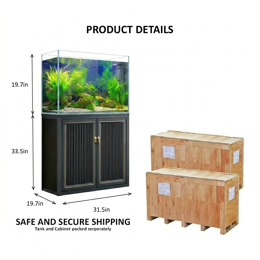 50 Gallon Aquarium with Cabinet Stand | Modern Glass Fish Tank - Dark Grey - Image 2