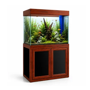 50 Gallon Aquarium with Cabinet Stand | Modern Glass Fish Tank - Redwood