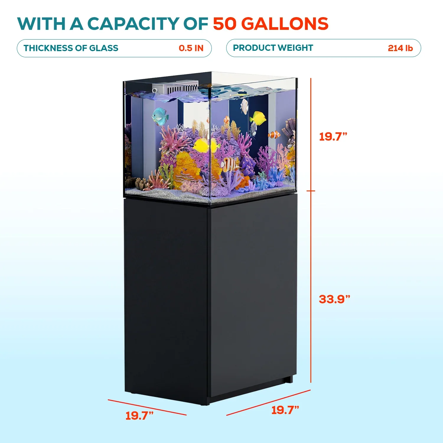 50 Gallon Coral Reef Aquarium Ultra Clear Glass Tank & Built in Sump All Black - Image 2