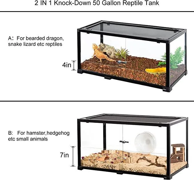 50 Gallon Reptile Terrarium 2 in 1 Reptile Tank 36" x 18" x 18" with Sliding Front Doors - Image 2