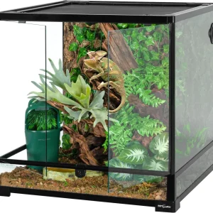 60 Gallon Reptile Tank 24x24x24inch Front Opening Terrarium With Double Hinge Door