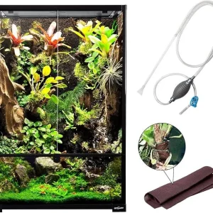 67 Gallon Large Reptile Terrarium 24"x18"x 36" Glass Paludarium Tank with 10” Deep Base, Siphon Gravel Cleaner Set and Plants Growing Cotton Mat Included