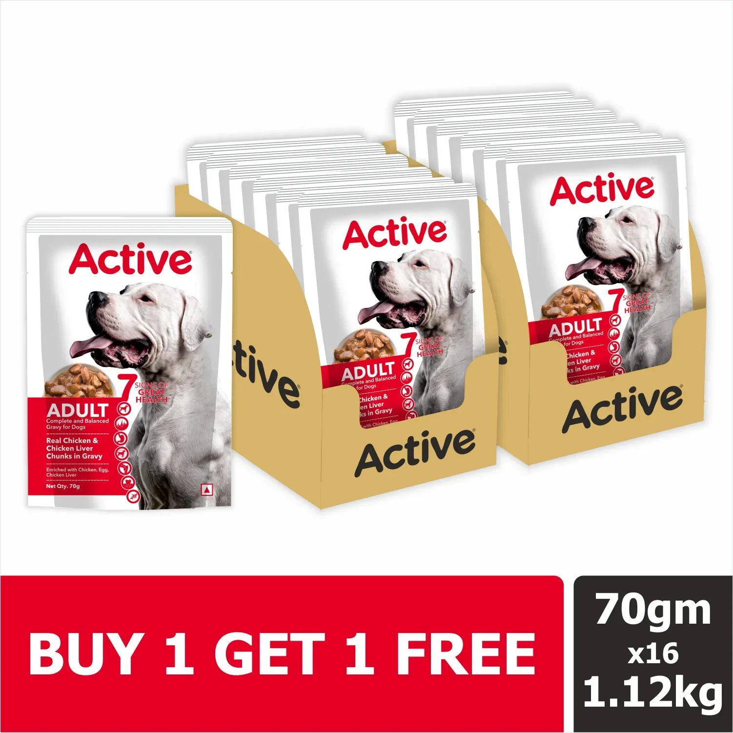 Active Real Chicken & Chicken Liver Chunks in Gravy Adult Dog Wet Food (Buy 1 Get 1)