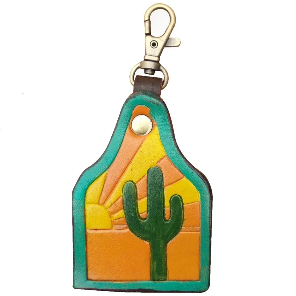 American Darling Ear Tag Cactus Leather Key Fob