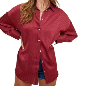 Anniewear Women's Mineral Red Striped Textured Top