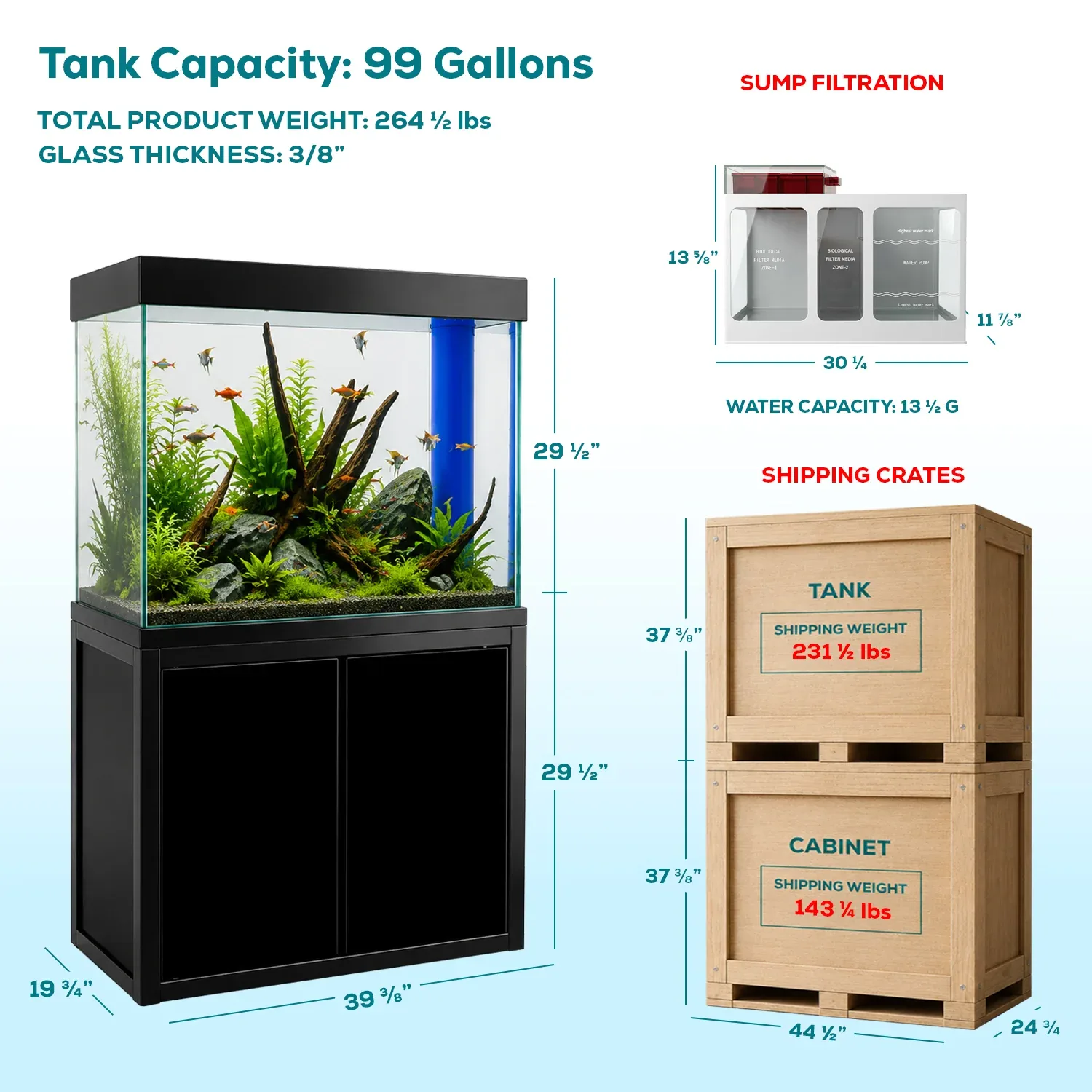 Aqua Dream 100 Gallon Fish Tank Aquarium Tempered Glass Black - Image 2