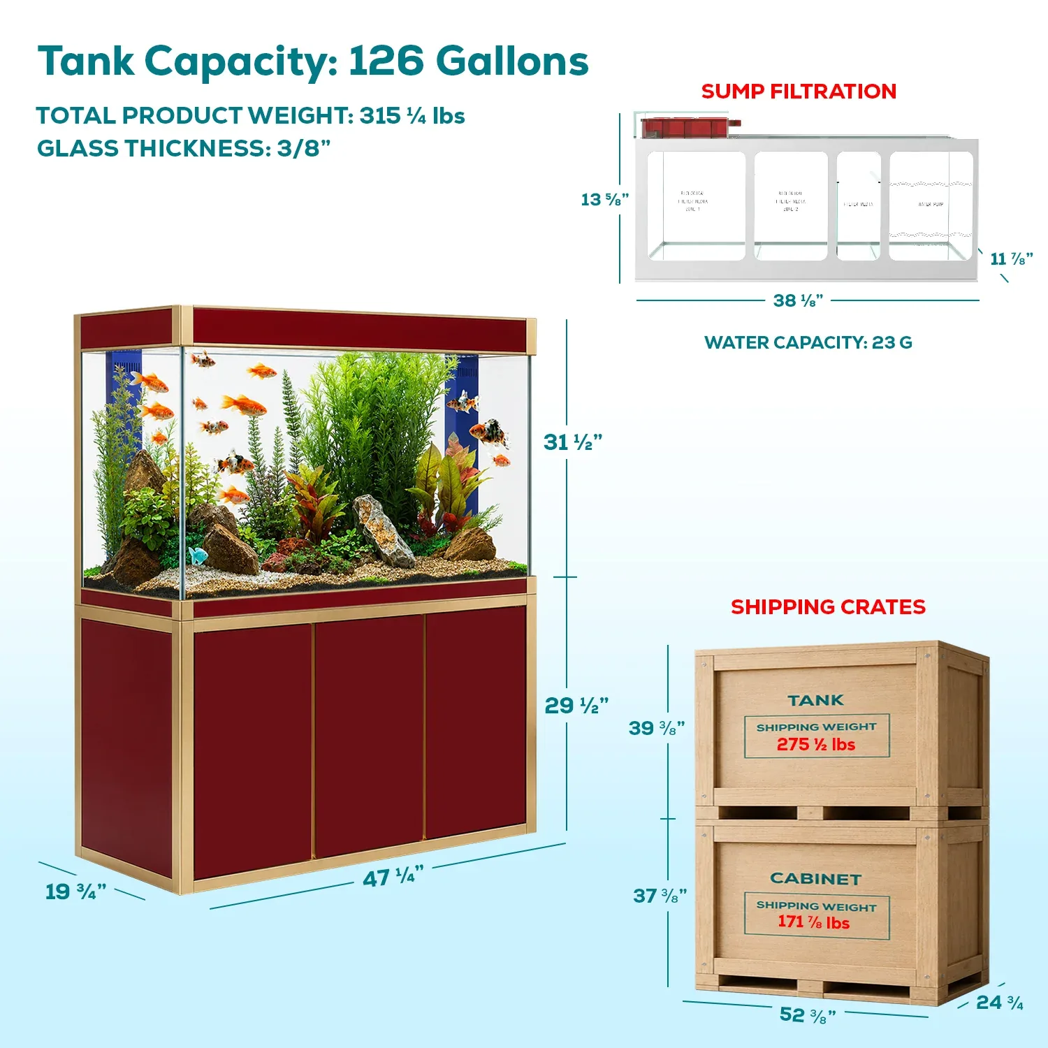 Aqua Dream 135 Gallon Tempered Glass Aquarium Red and Gold - Image 2