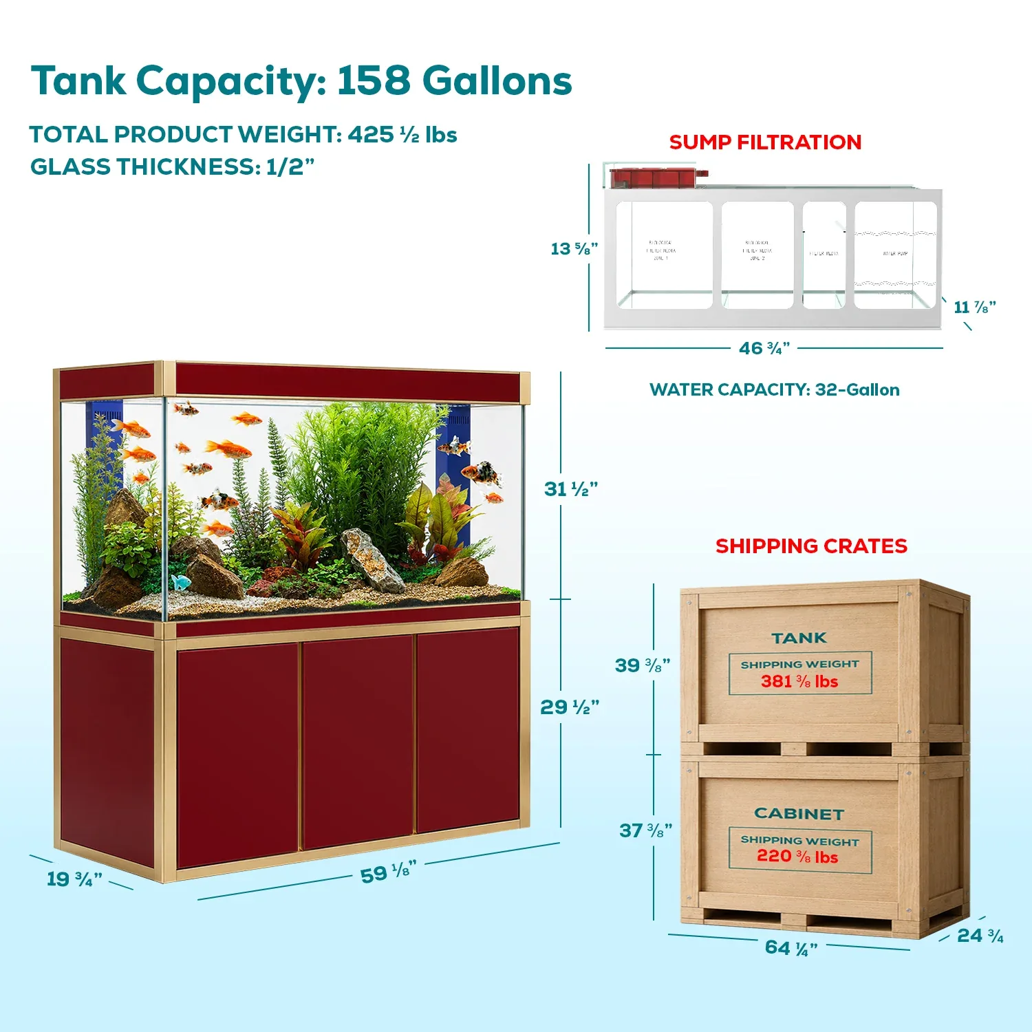 Aqua Dream 175 Gallon Tempered Glass Aquarium Red and Gold - Image 2