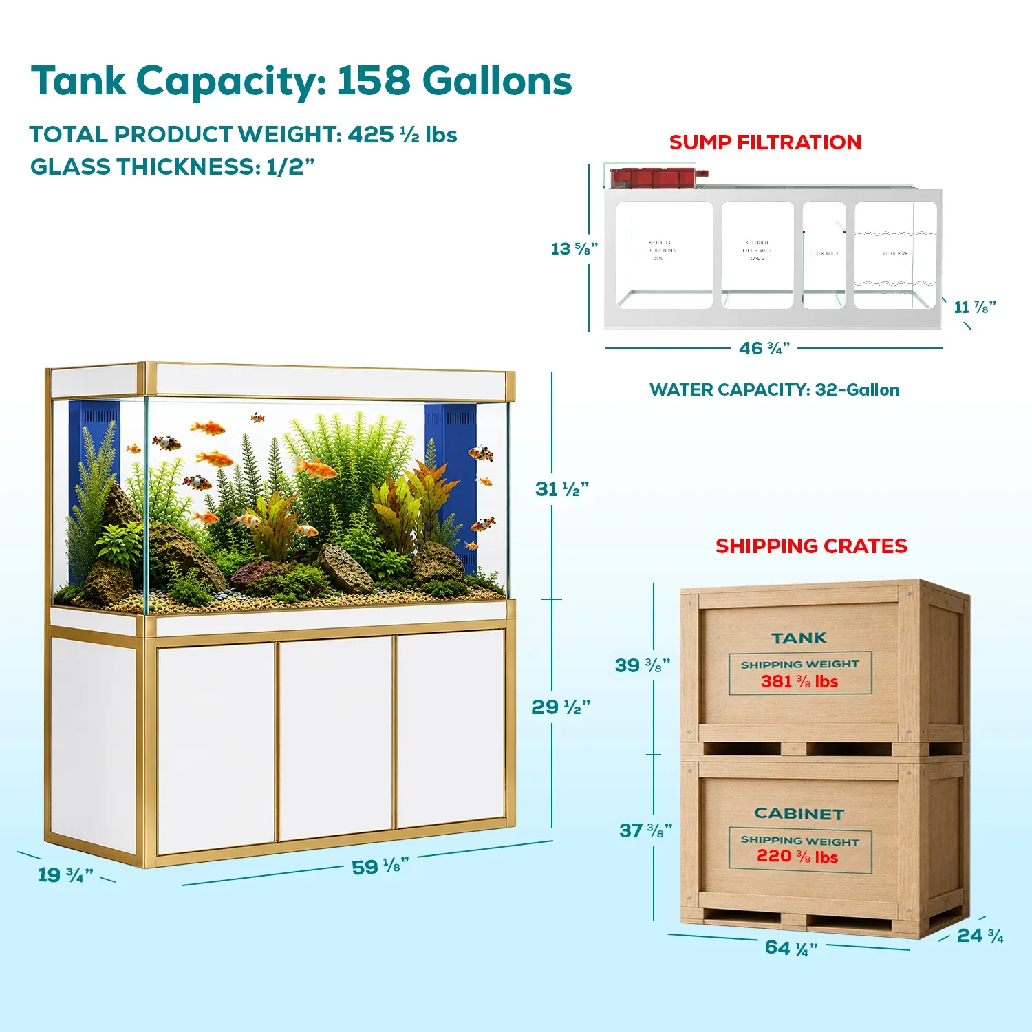Aqua Dream 175 Gallon Tempered Glass Aquarium White and Gold - Image 2
