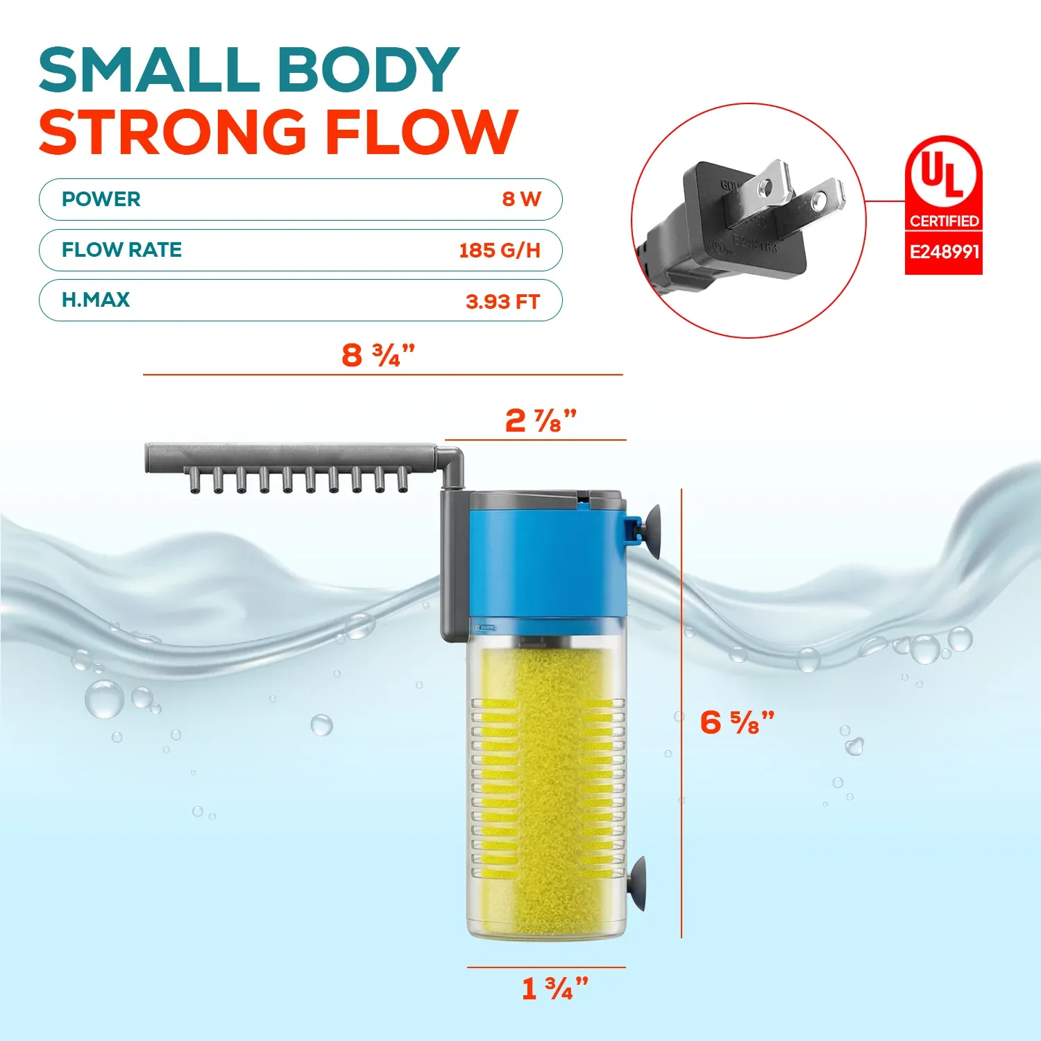 Aqua Dream 185 GPH 3-in-1 Internal Filter Pump Oxygen Rain Fish Tank - Image 2