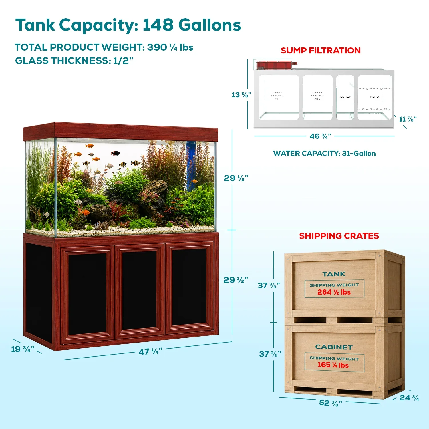 Aqua Dream 200 Gallon Tempered Glass Aquarium Redwood - Image 2