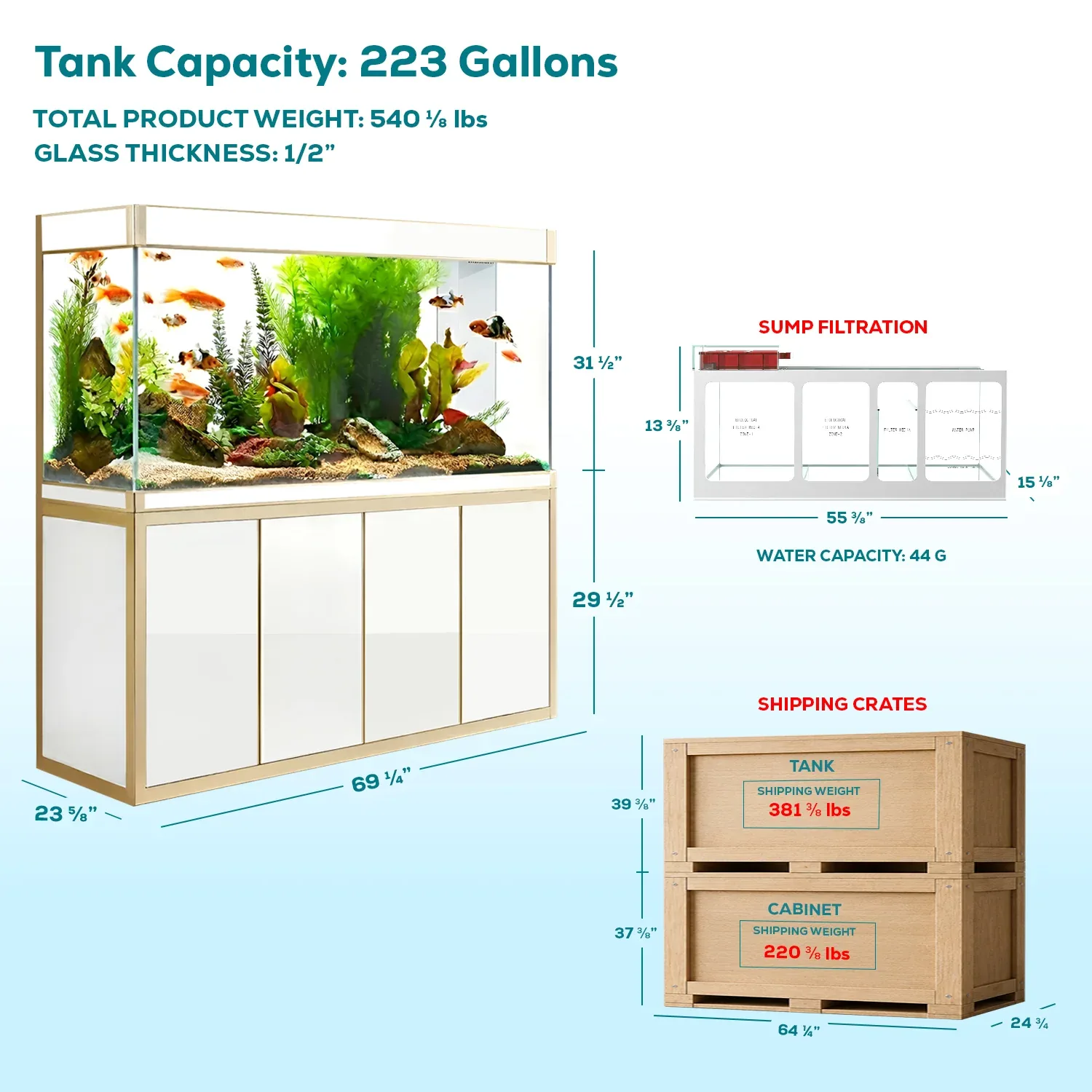 Aqua Dream 220 Gallon Tempered Glass Aquarium White and Gold - Image 2