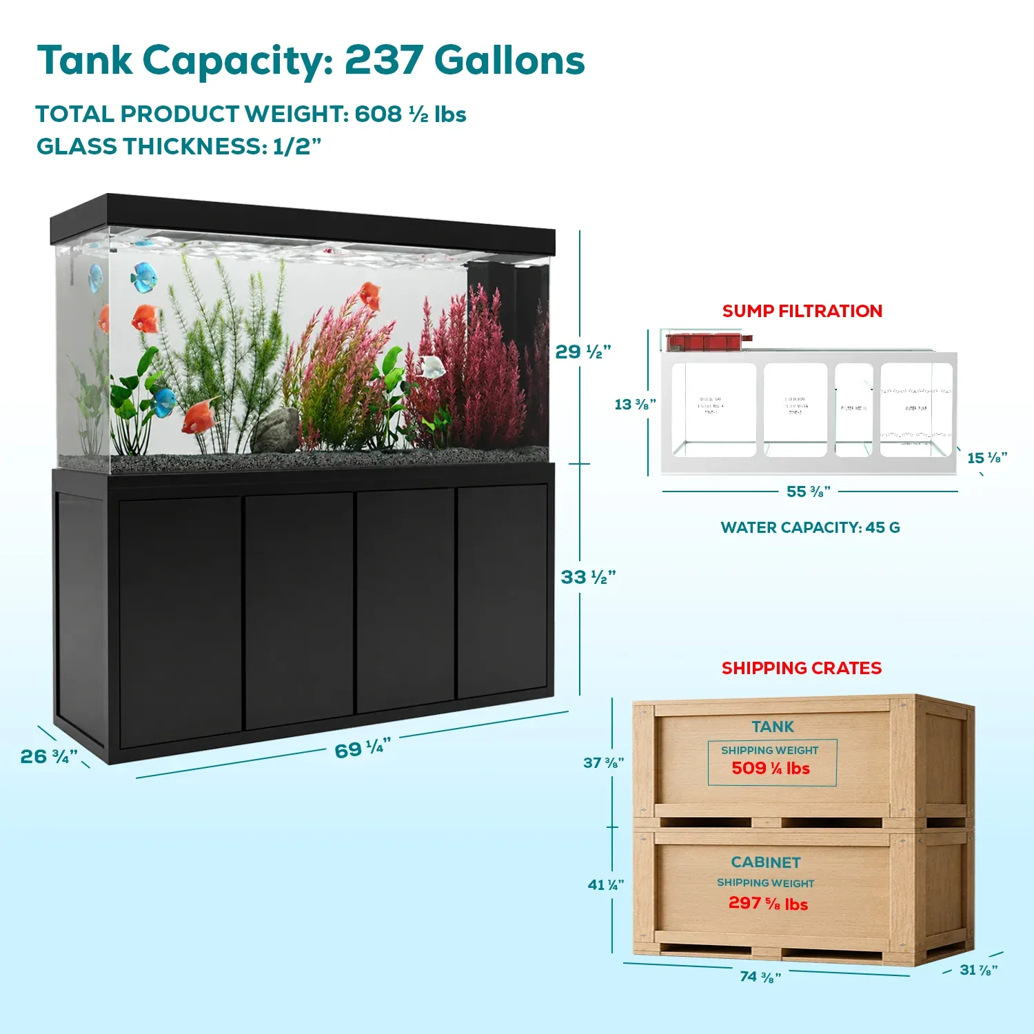 Aqua Dream 230 Gallon Tempered Glass Aquarium Black Premium - Image 2