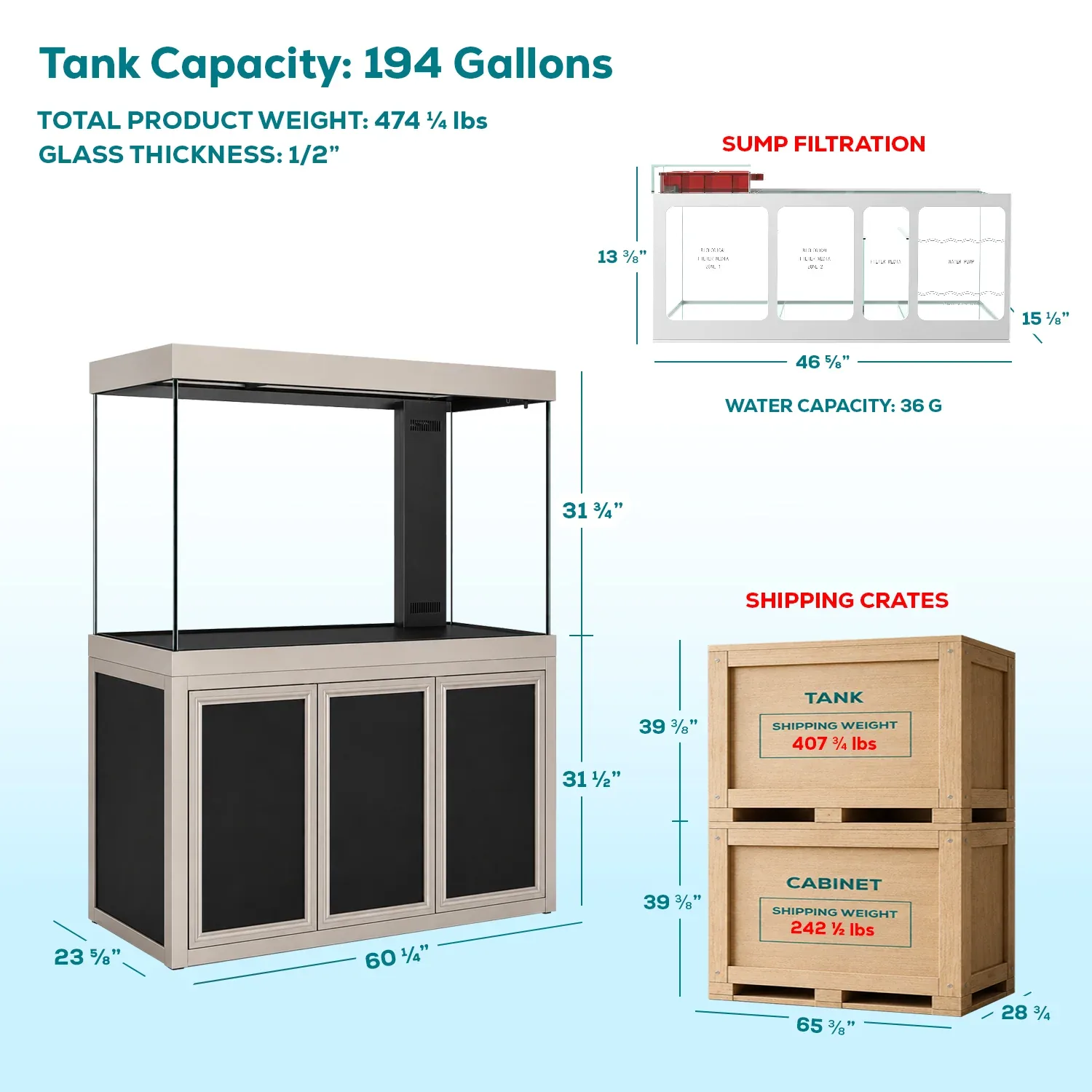 Aqua Dream 235 Gallon Tempered Glass Aquarium Premium Silver - Image 2