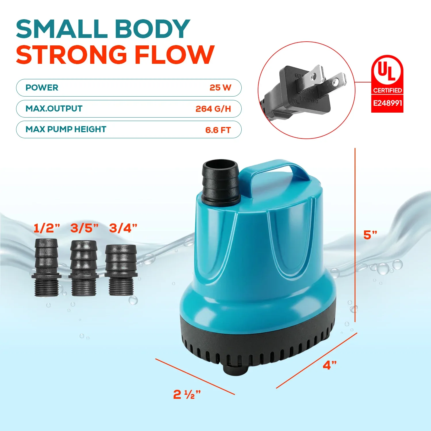 Aqua Dream 264 GPH Bottom Suction Water Pump - 25W Energy Efficient, Low-Suction - Image 2