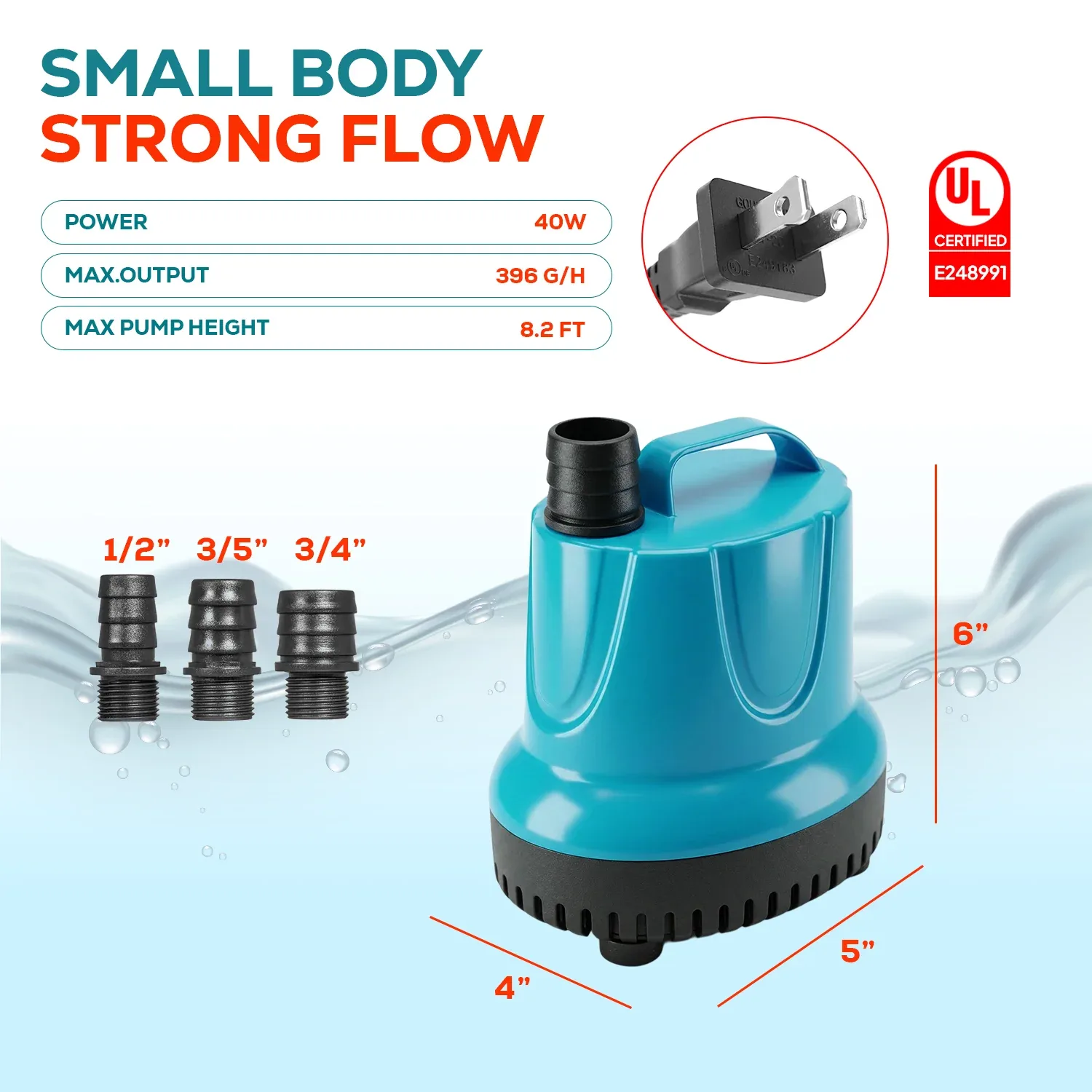 Aqua Dream 396 GPH Bottom Suction Water Pump - 40W Energy Efficient, Low-Suction - Image 2