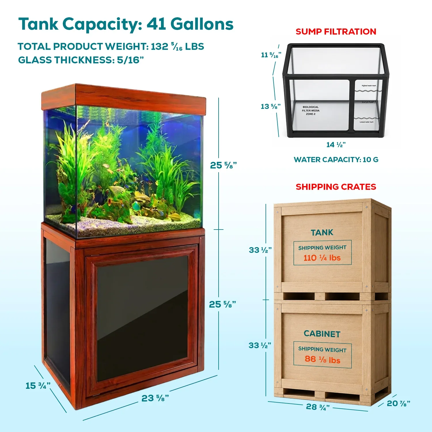 Aqua Dream 40 Gallon Tempered Glass Aquarium Redwood - Image 2
