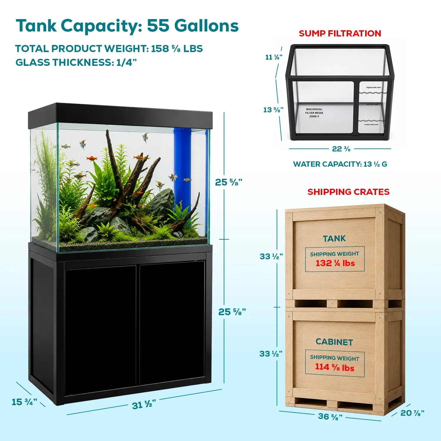 Aqua Dream 50 Gallon Aquarium Black Tempered Glass - Image 2