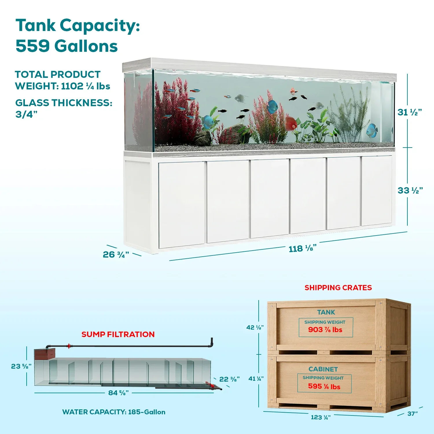 Aqua Dream 500 Gallon Tempered Glass Aquarium White Silver - Image 2