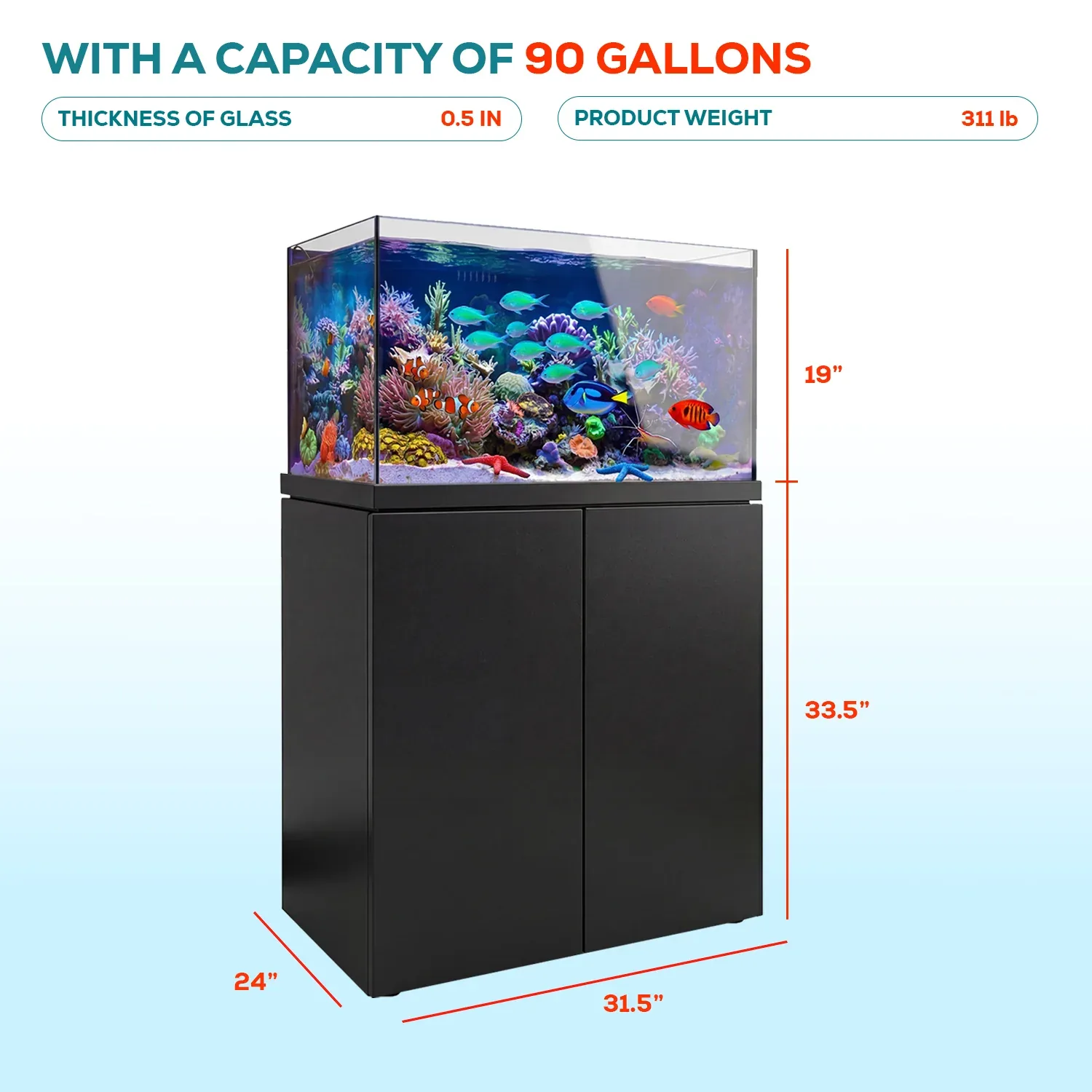 Aqua Dream Coral Reef Aquarium Tempered Glass 90 Gallon Tank Complete Set Black including one Coral light - Image 2