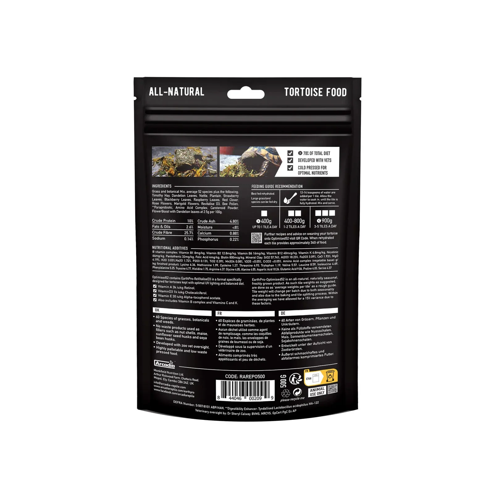 Arcadia Optimised52 Tortoise Diet 500 Grams - Image 2