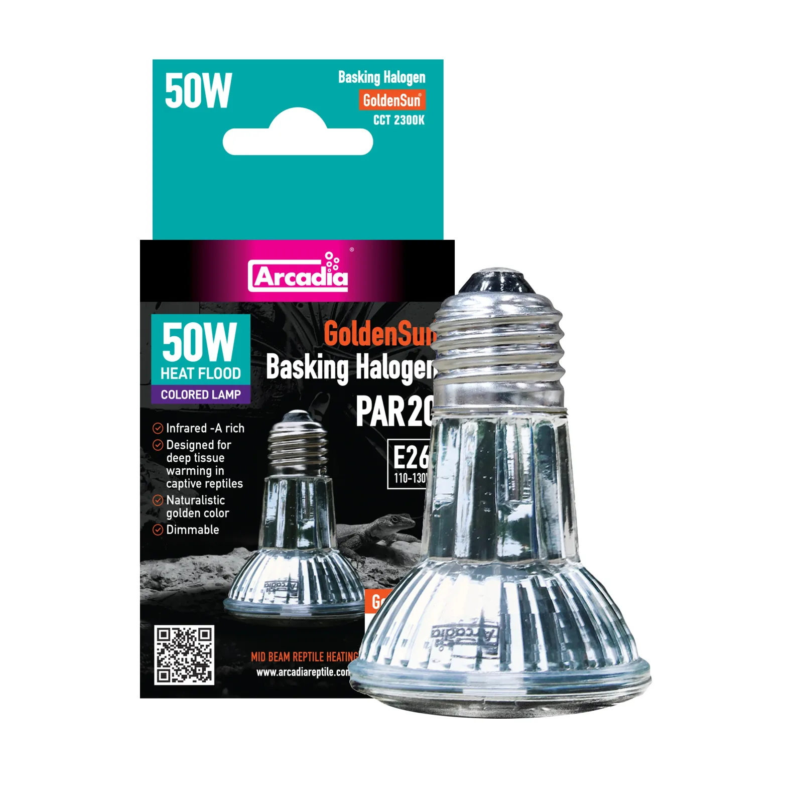 Arcadia Reptile GoldenSun Reptile Halogen Heat Lamp, 50 Watt