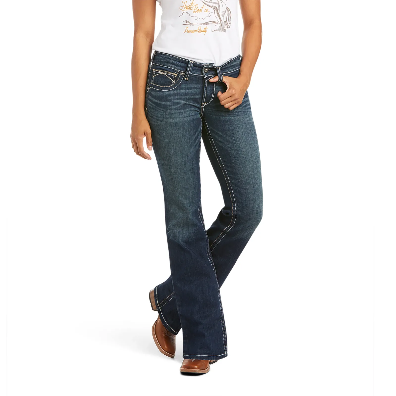 Ariat® Ladies’ R.E.A.L. Mid-Rise Stretch Whipstitch Bootcut Jean