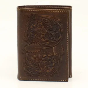 Ariat Mens Trifold Floral Embossed WalletBrown