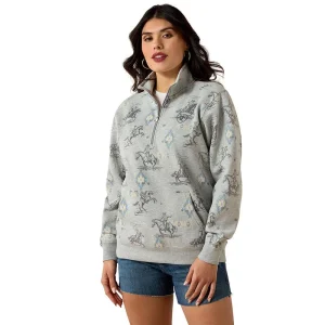Ariat Women's Grey Rodeo Print 1/2 Zip Sweatshirt