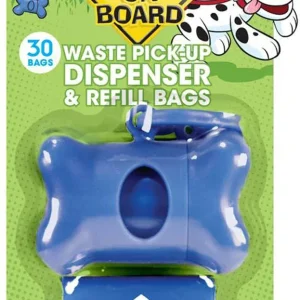 Bags on Board Bone Waste Pick-up Bag Dispenser with Dookie Dock Blue 2 rolls of 15 pet waste bags 9 in x 14 in