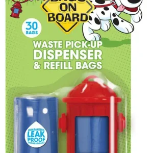 Bags on Board Fire Hydrant Waste Pick-up Bag Dispenser Red, Blue 2 rolls of 15 pet waste bags 9 in x 14 in