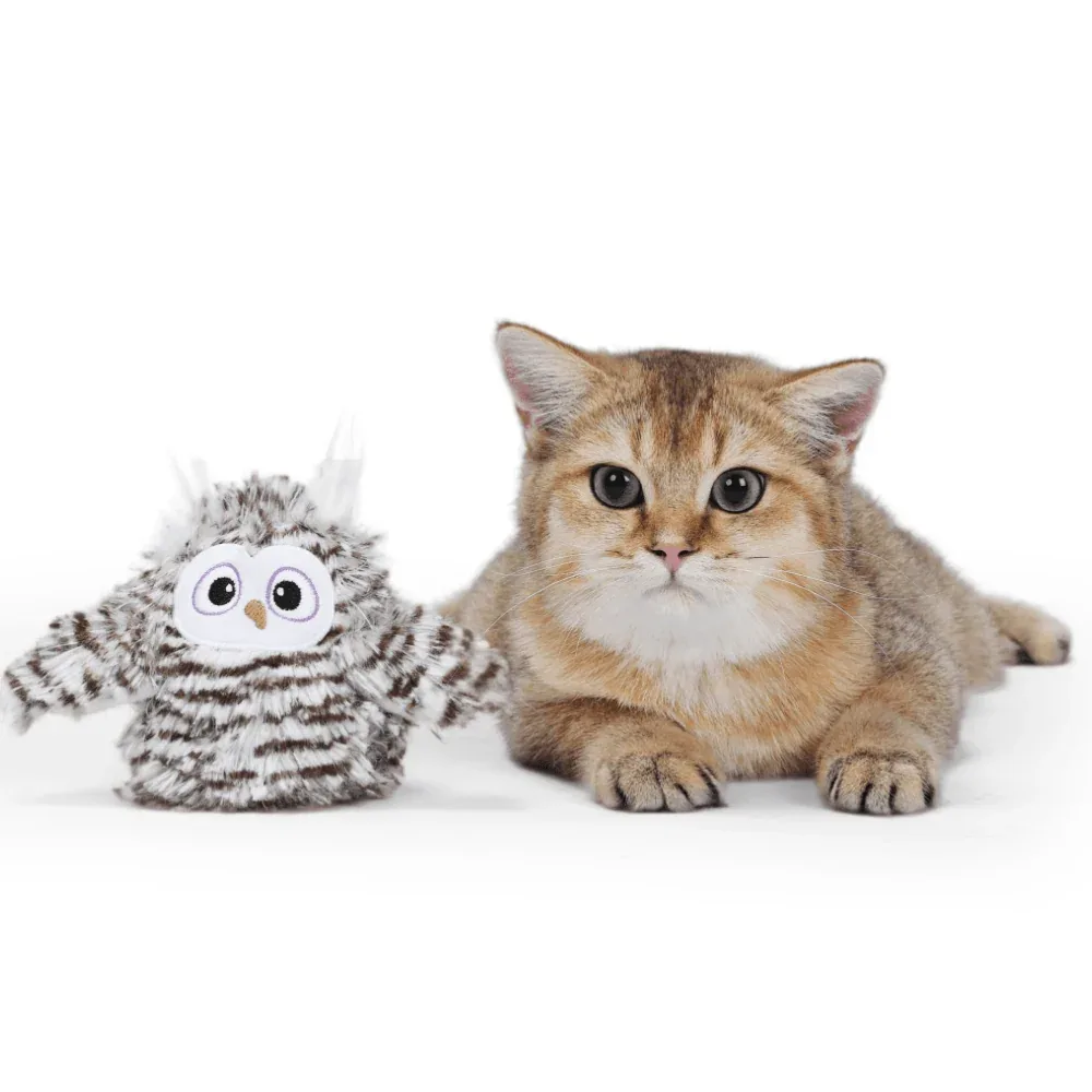 Barkbutler x Fofos Flapping Owl Chirping Interactive Toy for Cats (Brown)